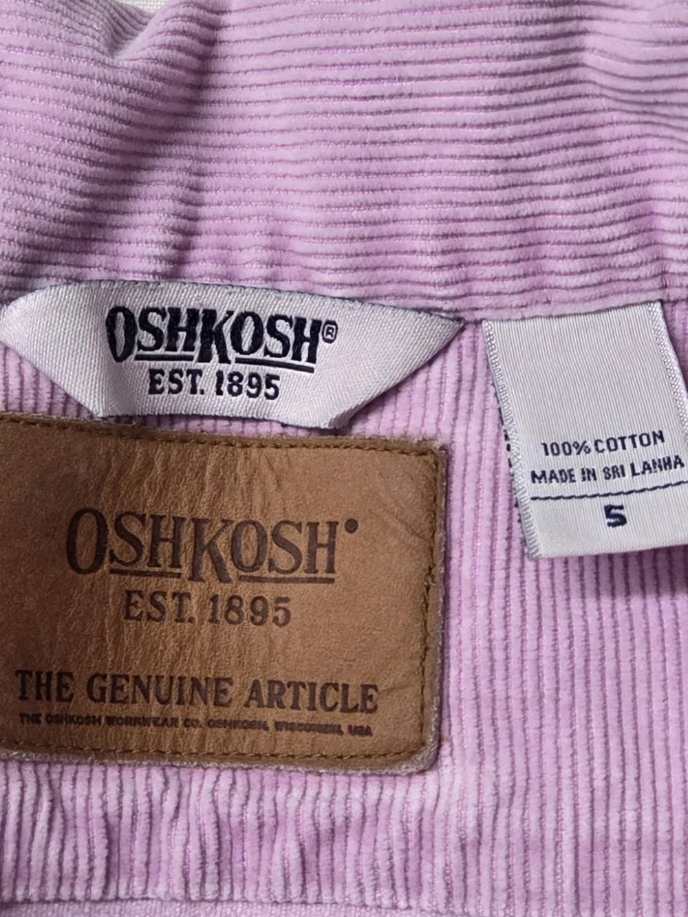 Girl's 5 OshKosh B'Gosh Lavender Corduroy Snap Button Pockets Jacket